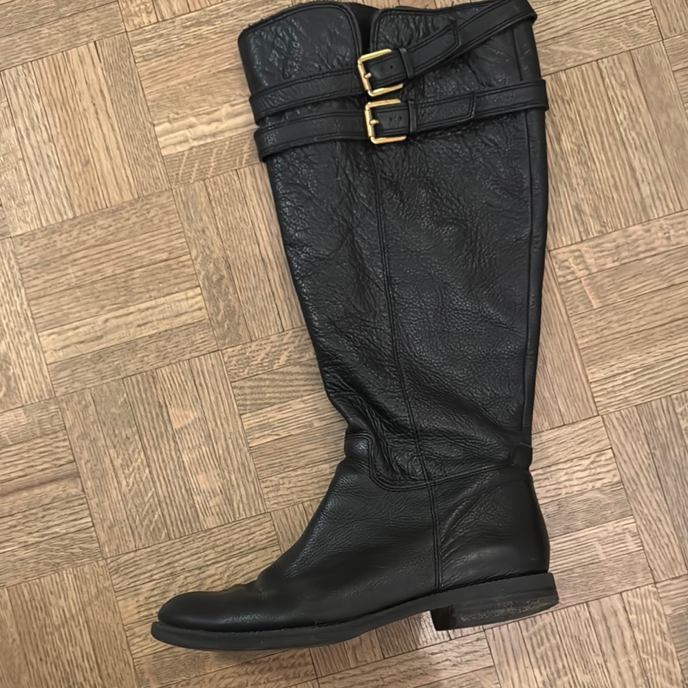 Black Leather Riding Boots with Buckles